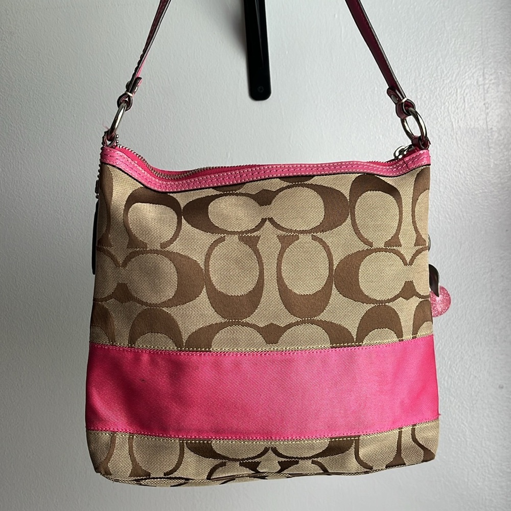 Coach Tan and Pink Signature Shoulder Bag - Picture 4 of 15